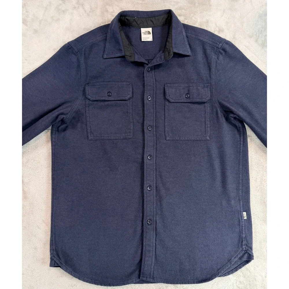 The North Face Mens Button Up Shirt Flannel Long Sleeve Navy Blue Medium